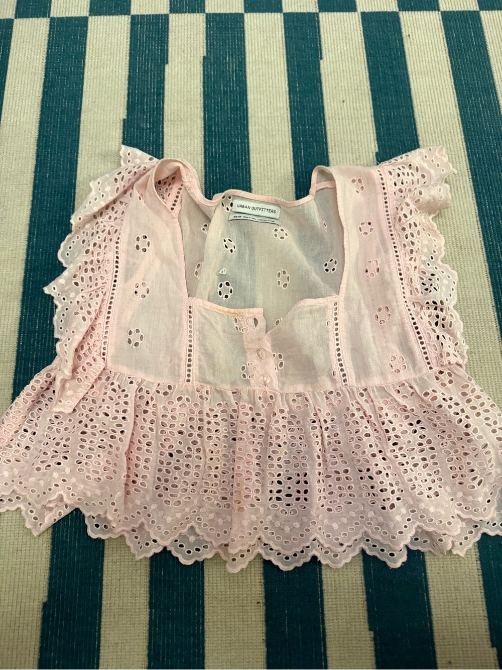 Urban Outfitters Light Pink Eyelet Ruffle Blouse